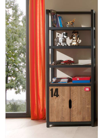 58 aufm Kessel KINDERZIMMERSCHRANK Kameko 80x40x200 MDF+Massivholz Schwarz/Cognac