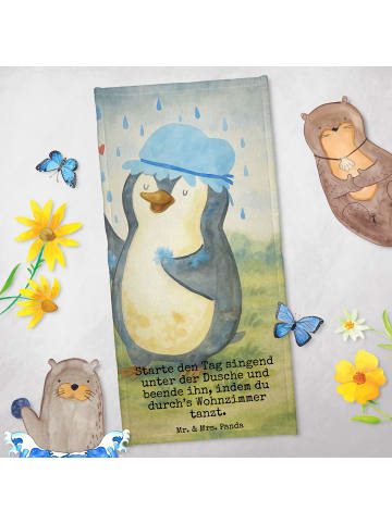 Mr. & Mrs. Panda Sporthandtuch Pinguin Duschen Design mit Spruch in Weiß