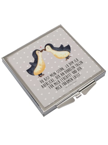 Mr. & Mrs. Panda Kosmetikspiegel Pinguin Liebe mit Spruch in Grau Pastell