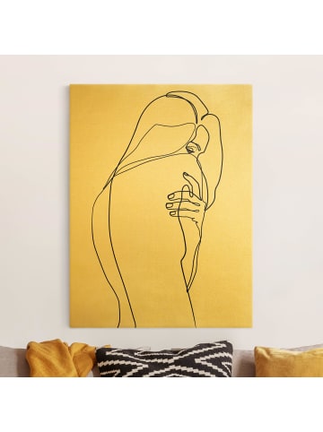 WALLART Leinwandbild Gold - Line Art Frauenakt Schulter Schwarz Weiß in Schwarz-Weiß