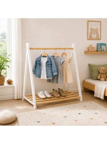 relaxdays Kinderkleiderständer in Natur/ Weiß - (B)112 x (H)111,5 x (T)48 cm