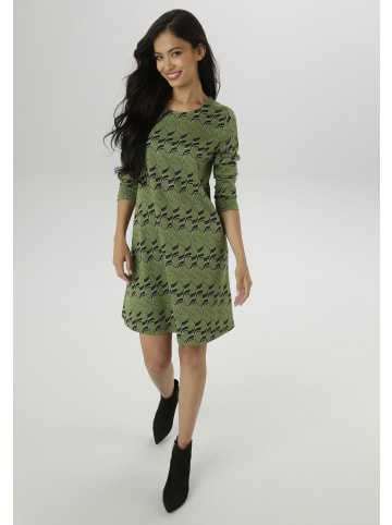 Aniston SELECTED Jerseykleid in grün-weiß-schwarz-grau-braun