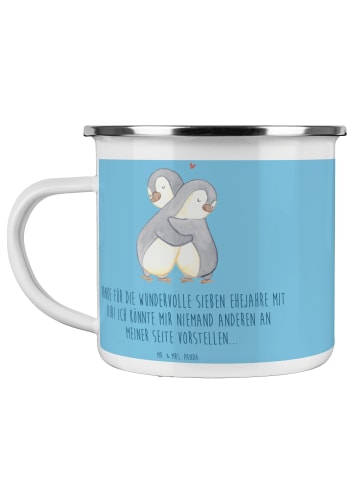 Mr. & Mrs. Panda Camping Emaille Tasse 7. Hochzeitstag Kupferhoc... in Sky Blue