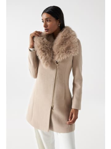 Salsa Jeans Wollmantel Wool Coat With Fur Collar in Medium Beige V1
