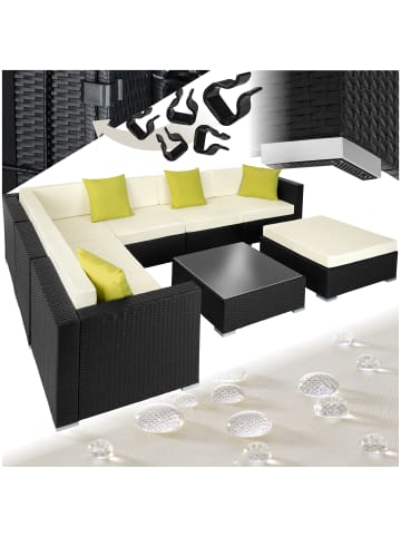 tectake Rattan Sitzgruppe mit Sicherheitsglasplatte, 4 extra Kissen