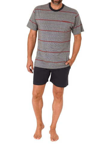 NORMANN Kurzarm Schlafanzug Shorty Pyjama Streifen - 78152 in dunkelgrau