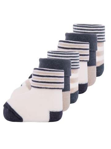 ewers 6er-Set Newborn Socken Uni/Ringel in kiesel-grau