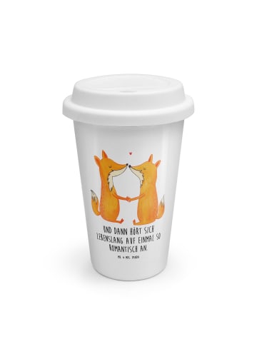 Mr. & Mrs. Panda Thermobecher Füchse Liebe mit Spruch in Weiß