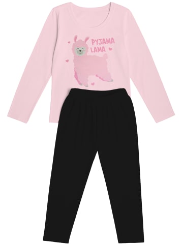 United Labels Schlafanzug Pyjama Lama Set Langarm Oberteil mit Hose in schwarz/rosa
