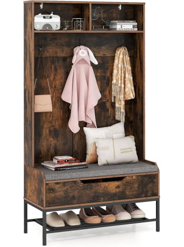COSTWAY Garderobenständer mit Sitzbank 90 x 38,5 x 170 cm in Braun