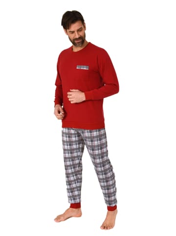 NORMANN langarm Schlafanzug Pyjama Bündchen und karierter Jersey Hose - 83148 in rot