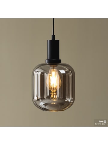 home24 home24 1-flammige Pendelleuchte aus Rauchglas und Eisen im modernen Stil in Schwarz