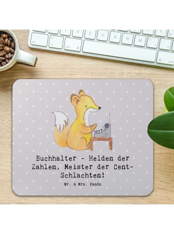 Mr. & Mrs. Panda Mauspad Buchhalter Helden mit Spruch in Grau Pastell