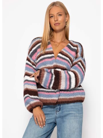 SASSYCLASSY Gestreifter, mehrfarbiger Cardigan in Altrosa
