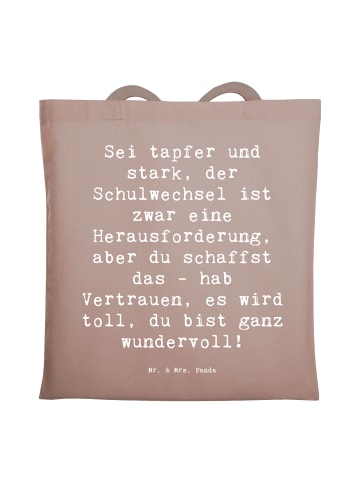 Mr. & Mrs. Panda Tragetasche Spruch Einen Schulwechsel bewältige... in Braun Pastell