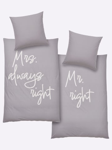 Heine Bettwäsche in steingrau-weiß-bedruckt