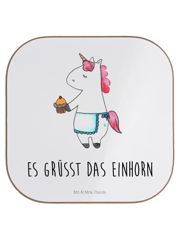 Mr. & Mrs. Panda Untersetzer für Gläser Einhorn Muffin mit Spruch in Weiß