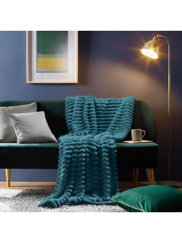 Erwin Müller Fleece, Microfaser Wohndecke Aosta in petrol