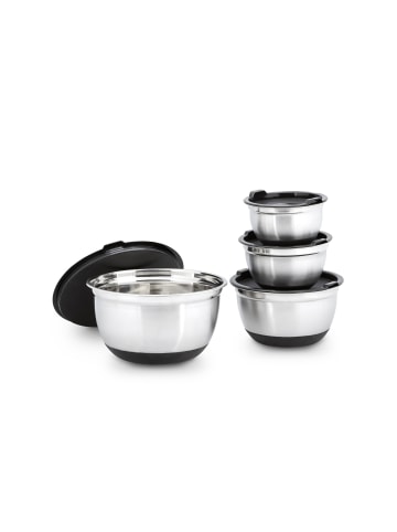 relaxdays 4er Schüssel Set in Schwarz/Silber - Ø15,5 - 25,5 cm