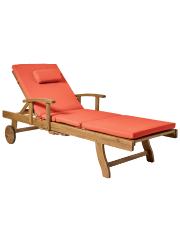 Beliani Gartenliege JAVA PREMIUM in Braun/Rot - (W) 64 x (H) 35 x (L) 196 cm
