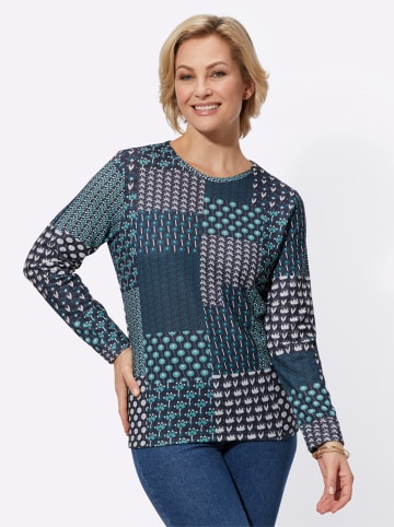 WITT WEIDEN Langarmshirt in petrol-schwarz-bedruckt