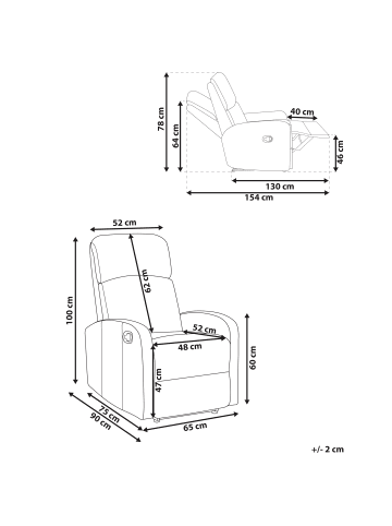Beliani Fernsehsessel VIRRAT in Weiß/Schwarz - (W) 65 x (H) 100 x (L) 90 cm