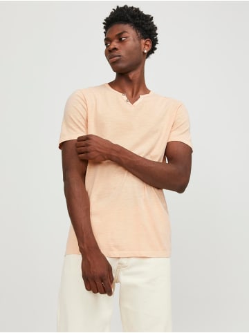 Jack & Jones Basic T-Shirt V-Neck Kurzarm mit Knöpfen JJESPLIT in Orange