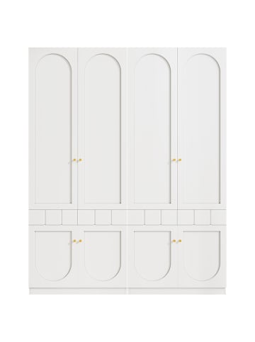 ABRIHOME Kleiderschrank in Weiß 160x50x200 cm 2er Set mit 4 Türen Stange Schubladen