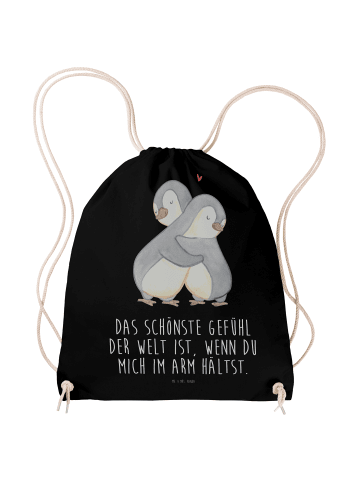 Mr. & Mrs. Panda Sportbeutel Pinguine Kuscheln mit Spruch in Schwarz