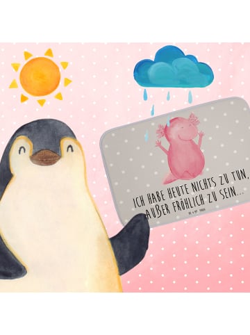 Mr. & Mrs. Panda Badteppich Axolotl Hurra mit Spruch in Grau Pastell