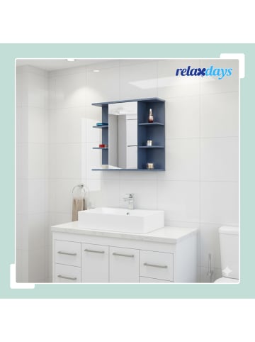 relaxdays Spiegelschrank in Blaugrau - (B)62 x (H)64 x (T)21 cm