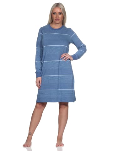 NORMANN langarm Nachthemd Bündchen Streifen - 82224 in blau