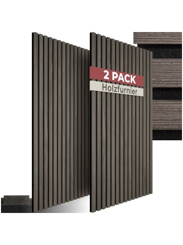tectake Akustikpaneele aus MDF und Echtholzfurnier - Eiche grau