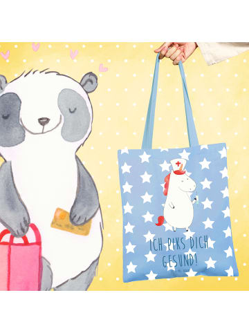 Mr. & Mrs. Panda Jutebeutel Einhorn Krankenschwester mit Spruch in Sky Blue