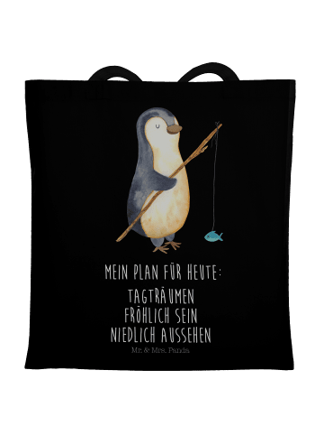 Mr. & Mrs. Panda Tote Bag Pinguin Angler mit Spruch in Schwarz
