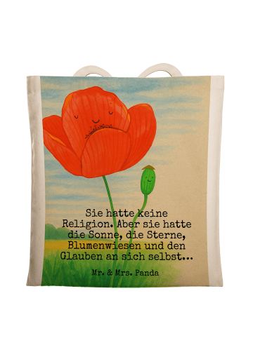 Mr. & Mrs. Panda Tragetasche Blume Mohnblume Design mit Spruch in Weiß