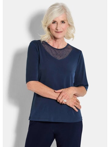 GOLDNER Kurzgröße:  Elegantes Halbarmoberteil mit Mesh in marine