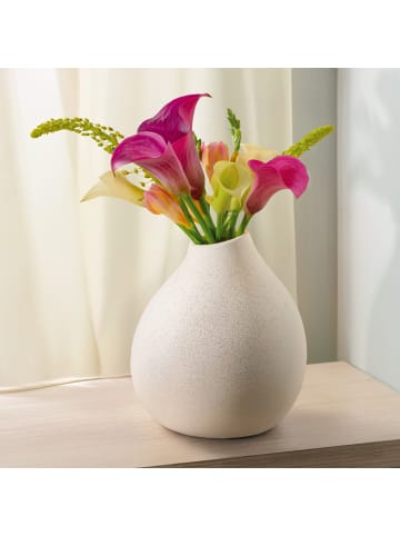 Praknu Keramik Vase Weiß Groß 19cm Hoch - Bauchige Form mit Sandtextur