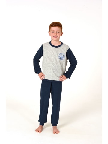 NORMANN Frottee Pyjama Schlafanzug Bündchen und Stickerei - 82842 in grau