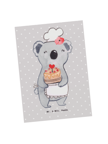 Mr. & Mrs. Panda Postkarte Konditorin Herz ohne Spruch in Grau Pastell
