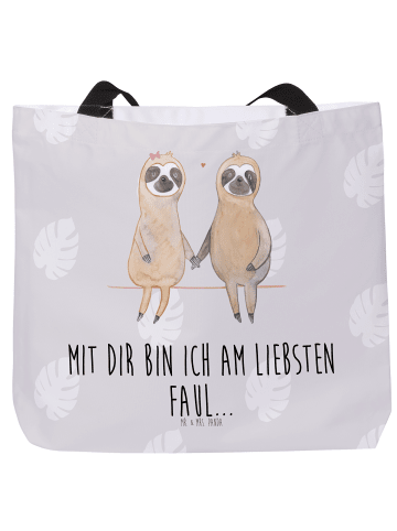 Mr. & Mrs. Panda Damen Schultertasche Faultier Pärchen mit Spruch in Grau Pastell