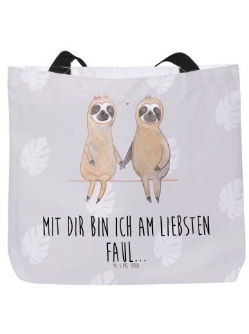 Mr. & Mrs. Panda Shopper Faultier Pärchen mit Spruch in Grau Pastell