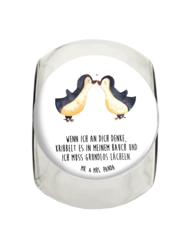 Mr. & Mrs. Panda Bonbonglas Pinguine Kuss mit Spruch in Weiß