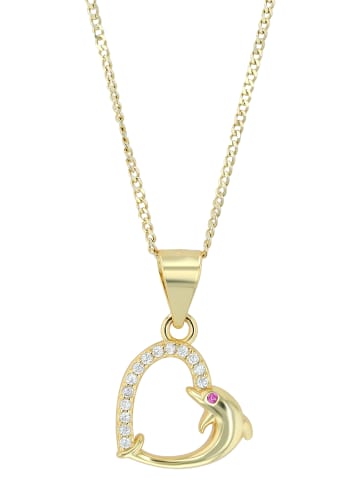 Adeliás Kinder Anhänger – Delfin Herzanhänger aus 925 Silber mit Zirkonia in gold