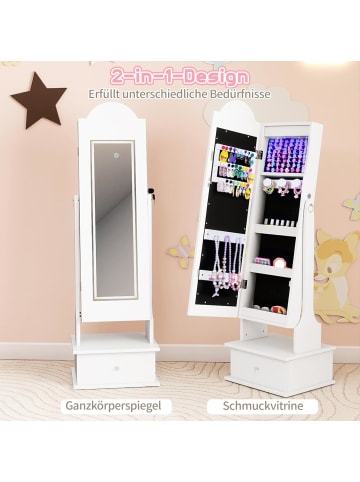 COSTWAY Kinder Schmuckschrank mit Beleuchtung abschließbar in Weiß