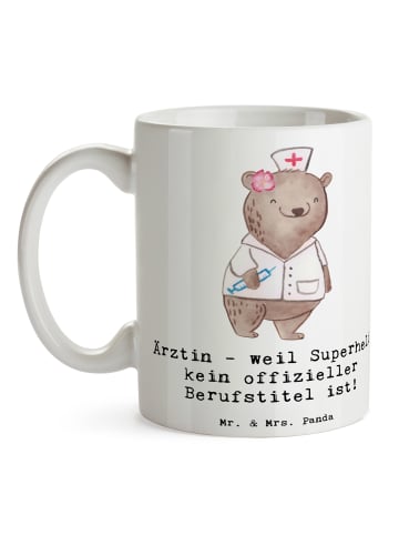 Mr. & Mrs. Panda Kaffeebecher Ärztin Superheld mit Spruch in Weiß