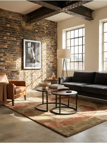 KADIMA DESIGN Couchtisch 2er Set Mango Massivholz/Metall Wohnzimmertisch Rund in Dunkelbraun