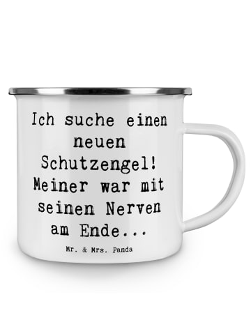 Mr. & Mrs. Panda Emaille Tasse Spruch Neuer Schutz mit Spruch in Weiß