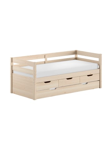 58 aufm Kessel KOJENBETT Kelda 90x200 mit Bettschublade Kiefer Massivholz Milky Pine