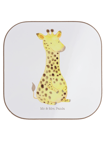 Mr. & Mrs. Panda Untersetzer Tee Giraffe Zufrieden ohne Spruch in Weiß